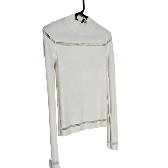 One Day Womens Turtle Neck Pullover White Top Size Tall Small Peek a Boo Detail - Picture 2 of 7